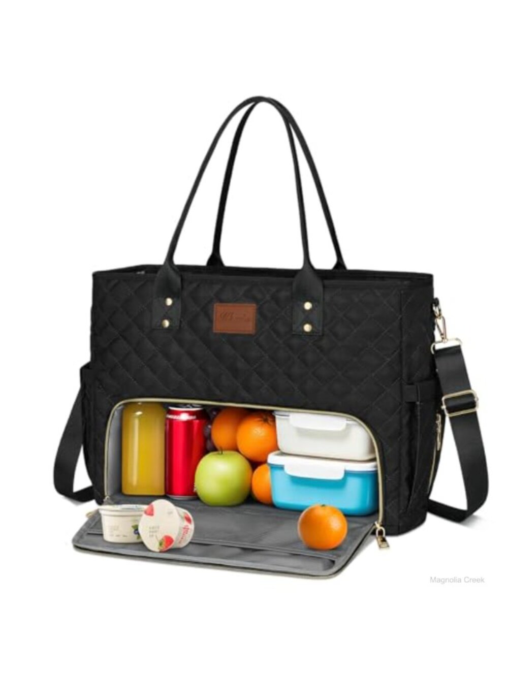 Quilted Laptop Tote Bag with Insulated Lunch Compartment Fits 15.6"